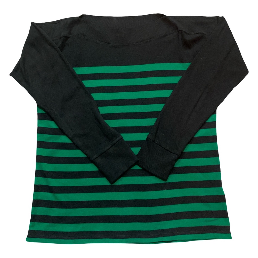 Lauren Ralph Lauren 100% Cotton Black And Green Striped Sweater XL Womens preppy